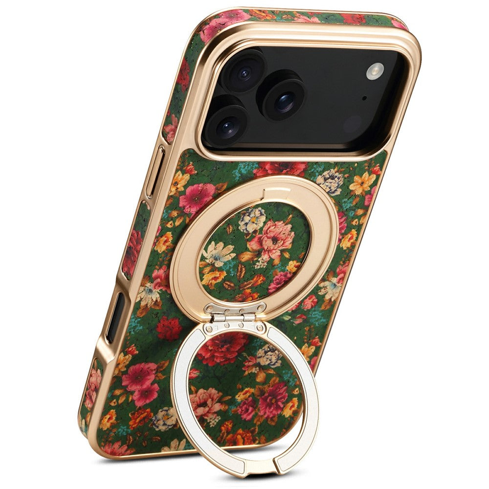 A22 For iPhone 17 Pro Max Case Compatible with MagSafe Kickstand Electroplated Floral Phone Cover - Green