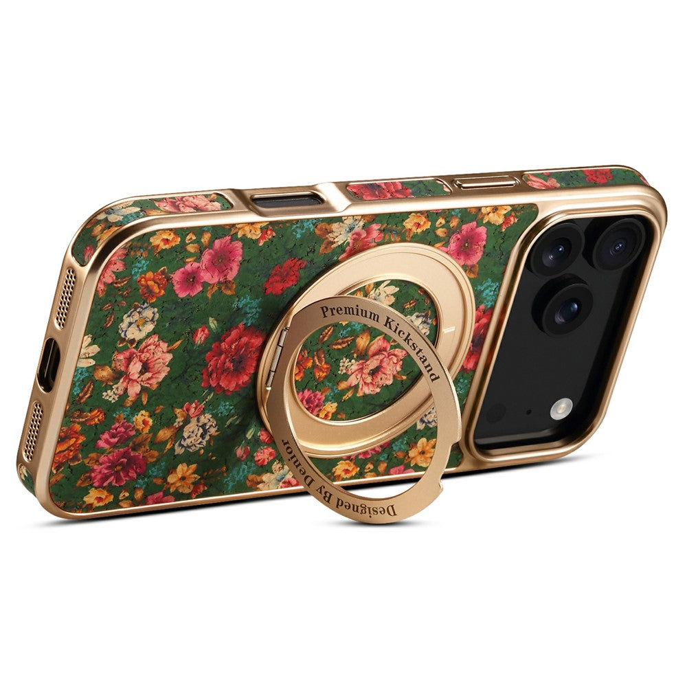 A22 For iPhone 17 Pro Max Case Compatible with MagSafe Kickstand Electroplated Floral Phone Cover - Green