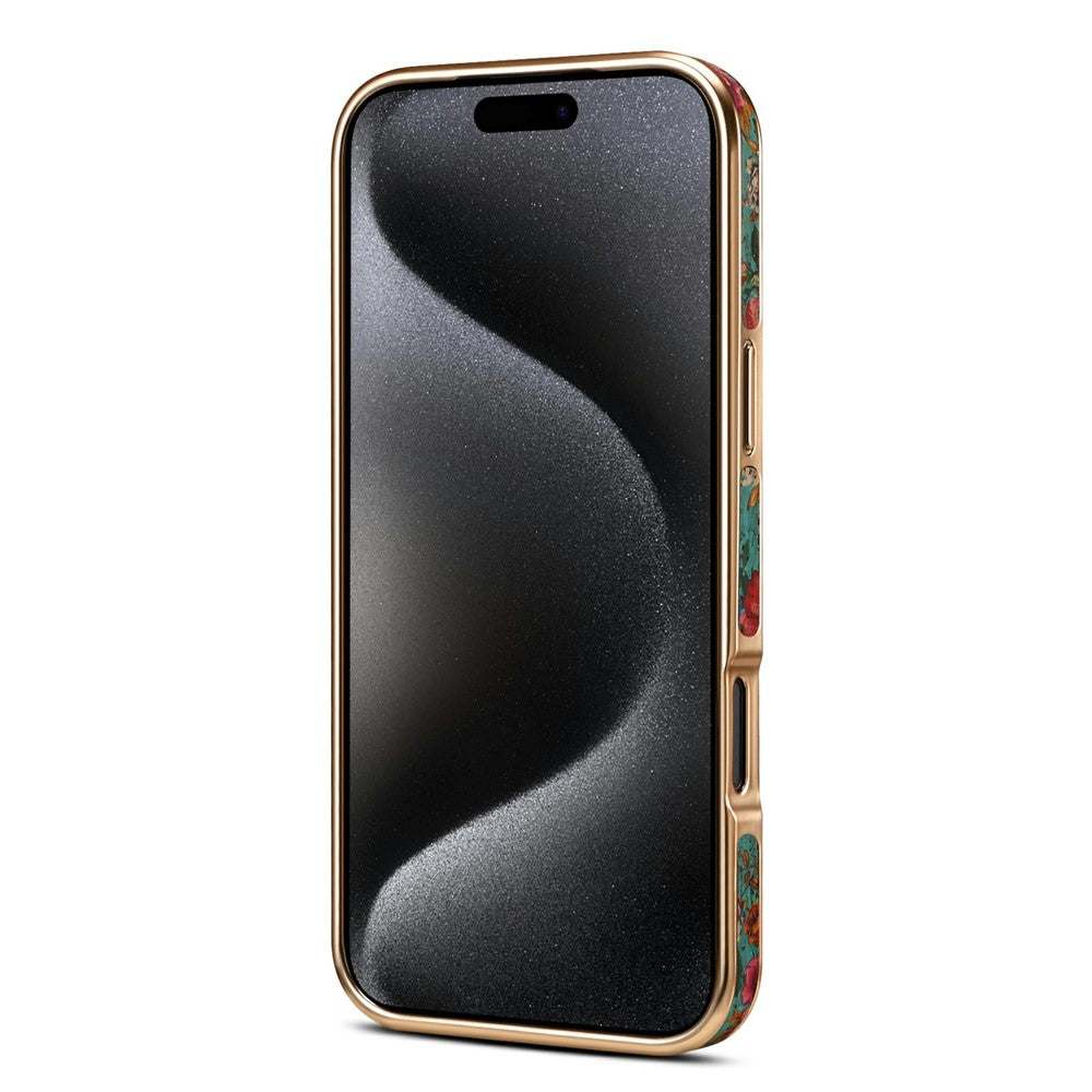 DENIOR For iPhone 17 Pro Max Case Pattern Printed Electroplating Leather Back Phone Cover - Blue