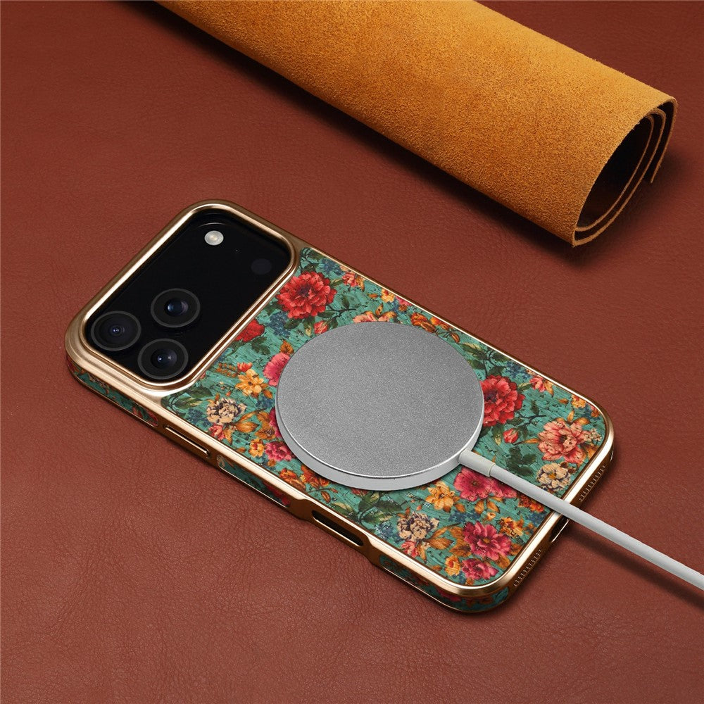 DENIOR For iPhone 17 Pro Max Case Pattern Printed Electroplating Leather Back Phone Cover - Blue