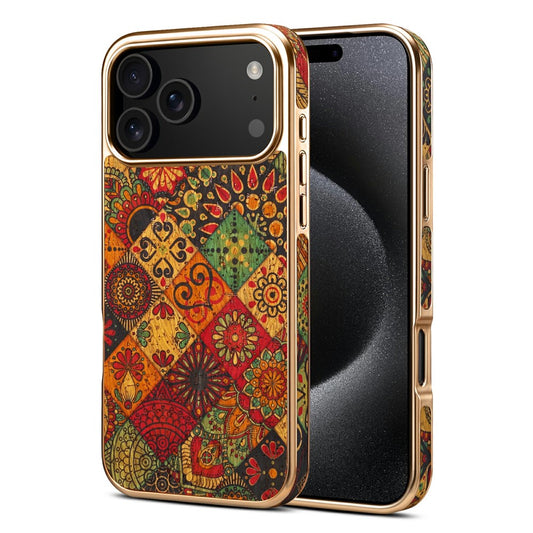 DENIOR For iPhone 17 Pro Max Case Pattern Printed Electroplating Leather Back Phone Cover - Yellow