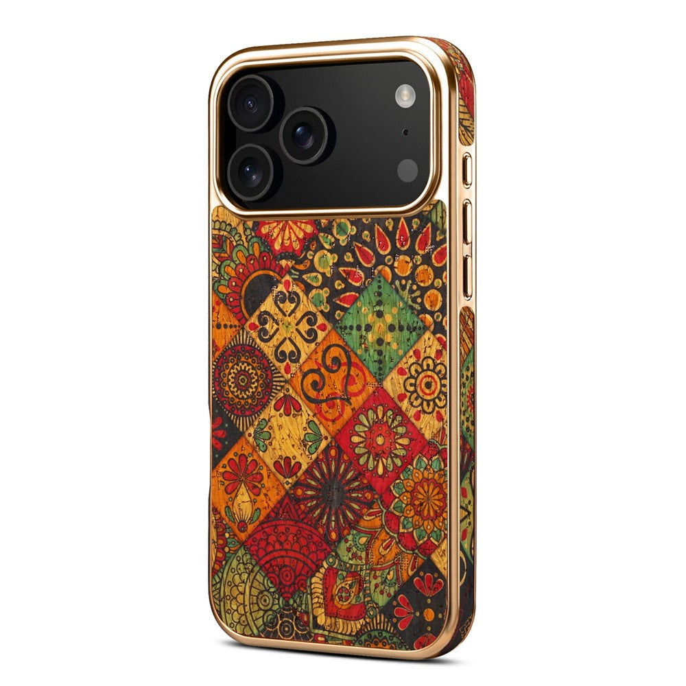 DENIOR For iPhone 17 Pro Max Case Pattern Printed Electroplating Leather Back Phone Cover - Yellow