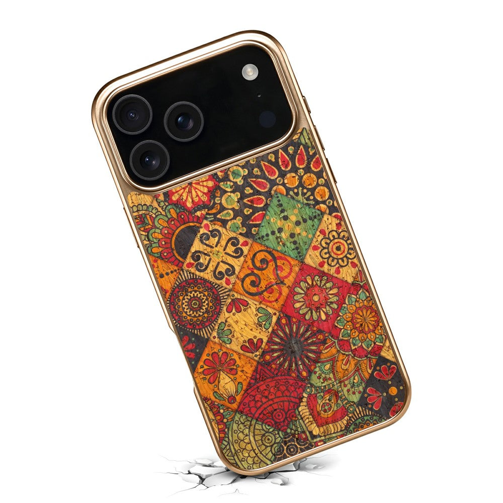 DENIOR For iPhone 17 Pro Max Case Pattern Printed Electroplating Leather Back Phone Cover - Yellow