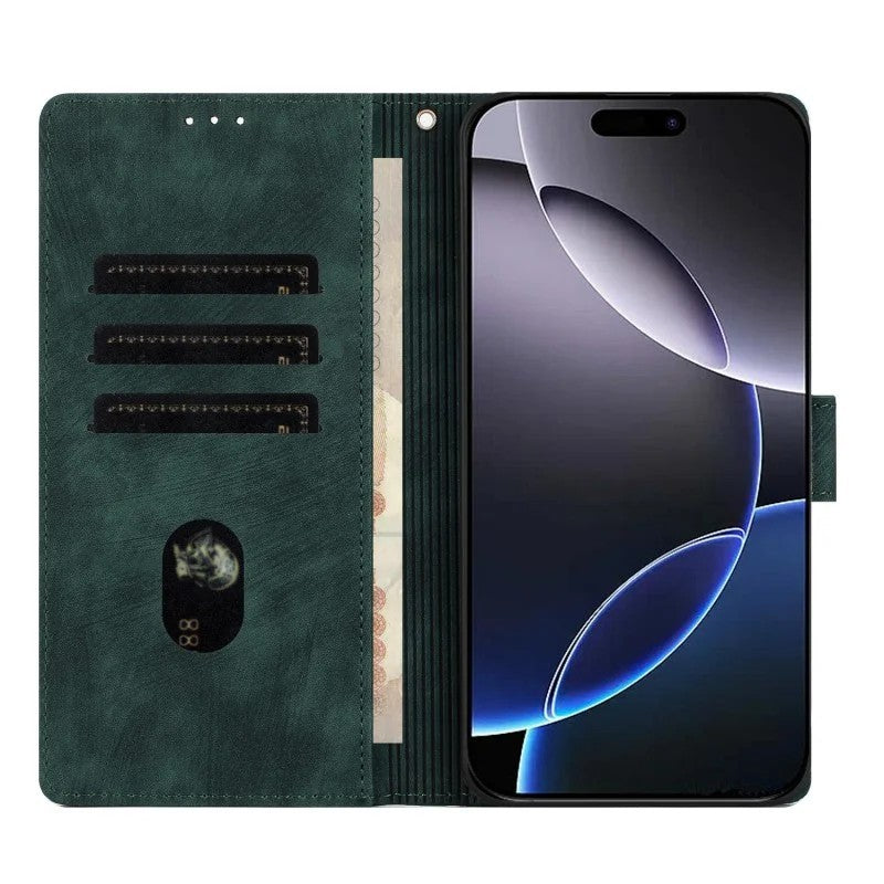 For iPhone 17 Pro Max Case with 2Pcs Tempered Glass WANLONFENG MTL Series Mandala Leather Phone Cover - Midnight Green