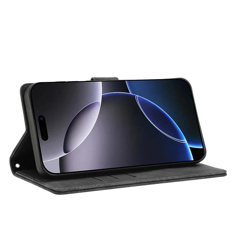 For iPhone 17 Pro Max Case with 2Pcs Tempered Glass WANLONFENG MTL Series Mandala Leather Phone Cover - Black