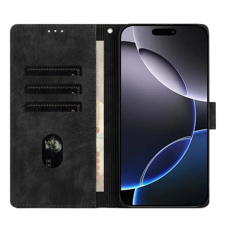 For iPhone 17 Pro Max Case with 2Pcs Tempered Glass WANLONFENG MTL Series Mandala Leather Phone Cover - Black