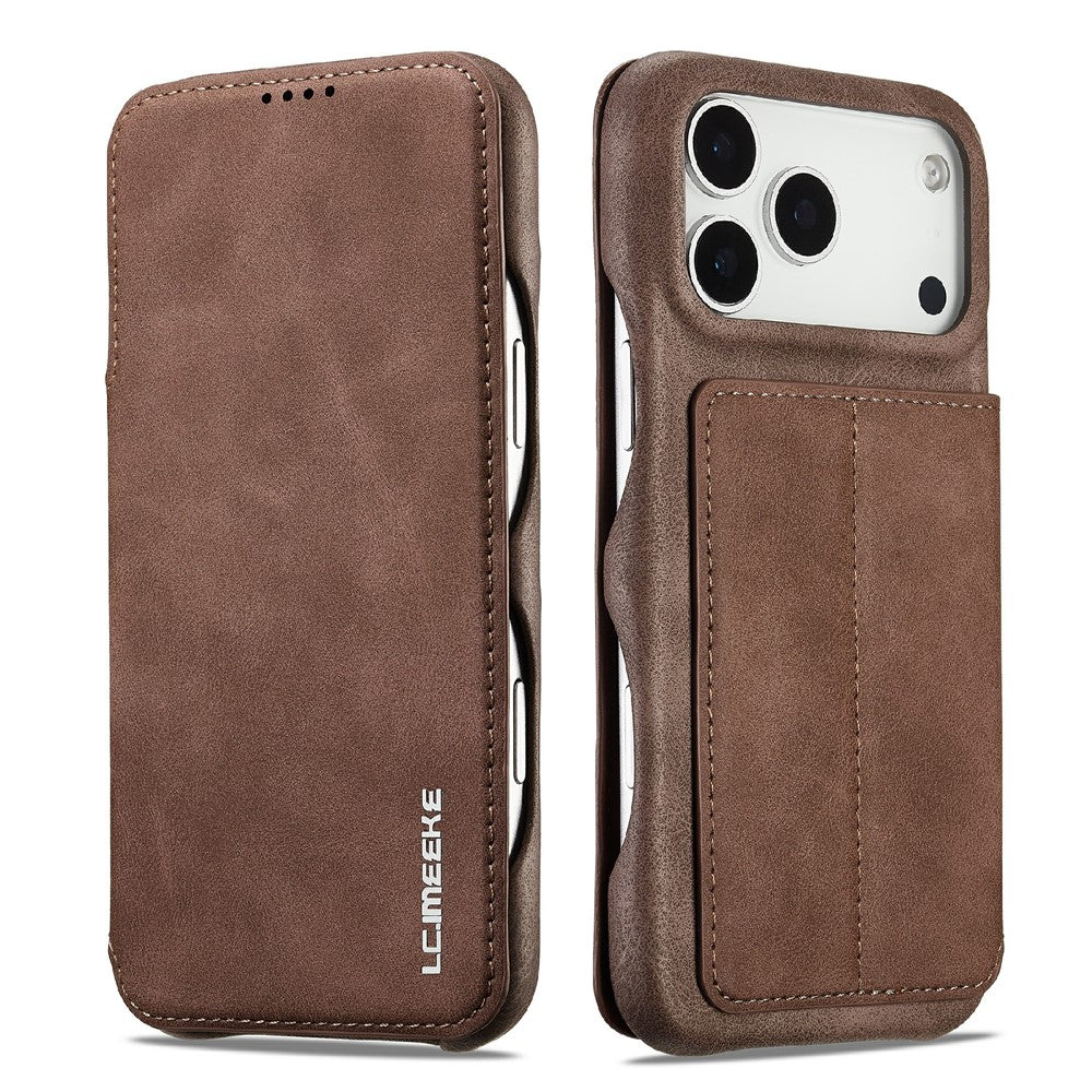 LC.IMEEKE For iPhone 17 Pro Max Case Card Holder Stand Leather Phone Cover - Coffee