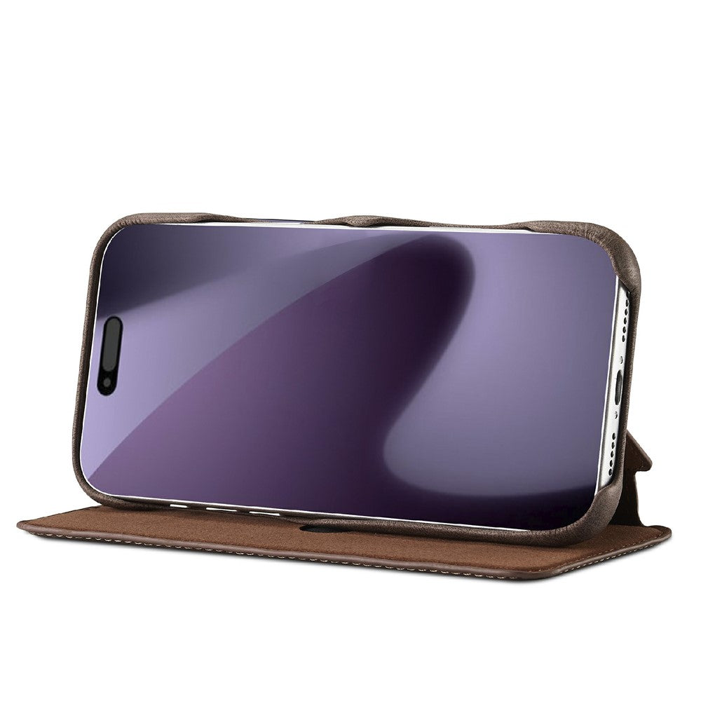 LC.IMEEKE For iPhone 17 Pro Max Case Card Holder Stand Leather Phone Cover - Coffee