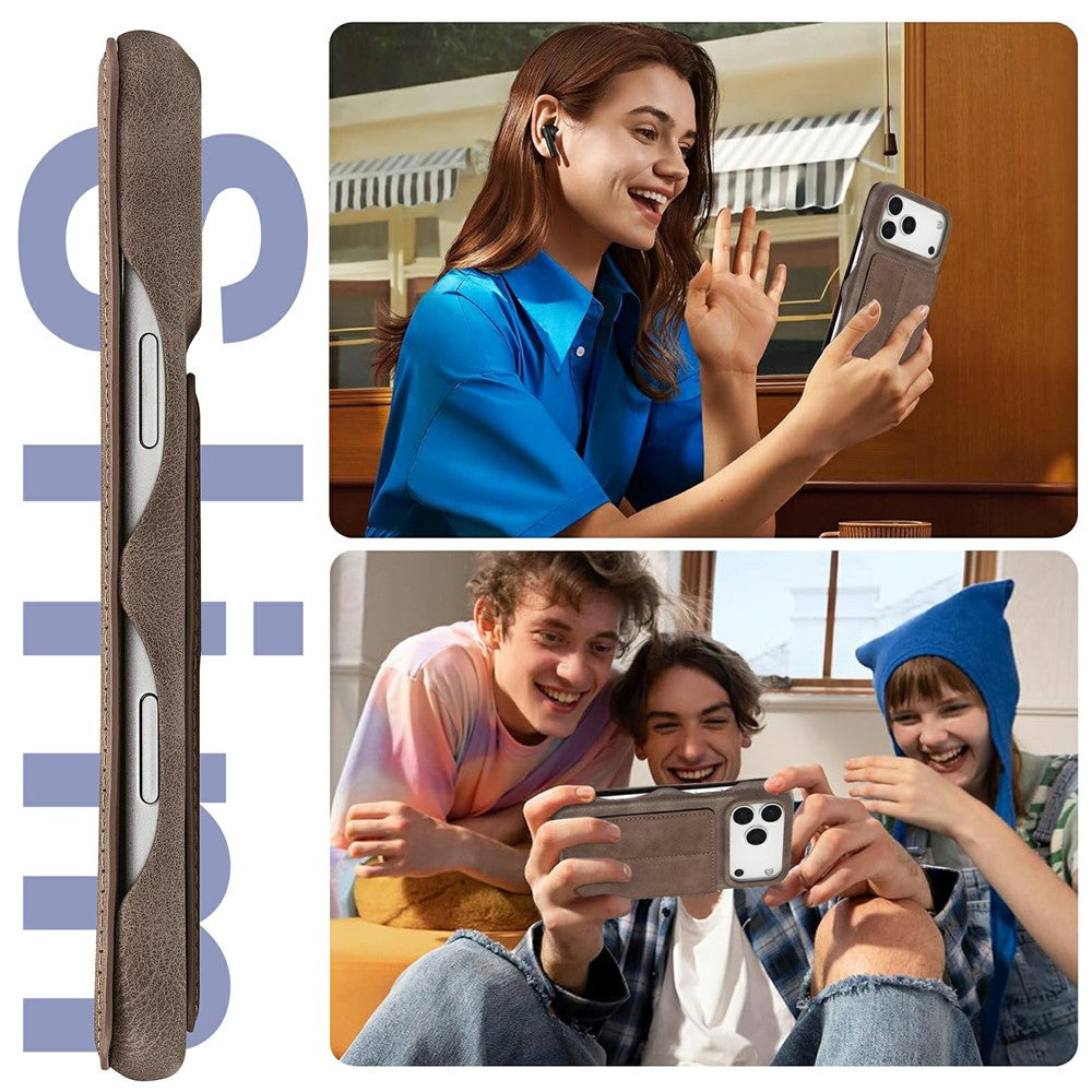 LC.IMEEKE For iPhone 17 Pro Max Case Card Holder Stand Leather Phone Cover - Coffee