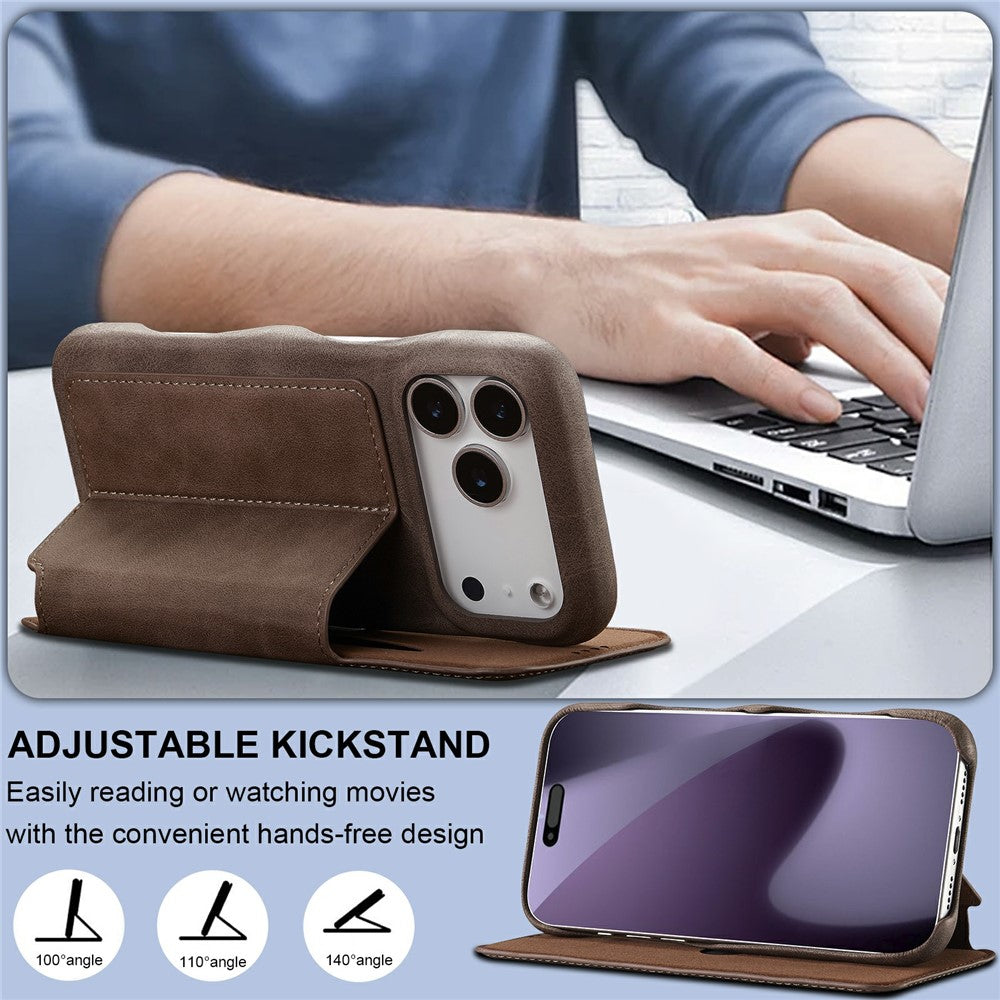 LC.IMEEKE For iPhone 17 Pro Max Case Card Holder Stand Leather Phone Cover - Coffee