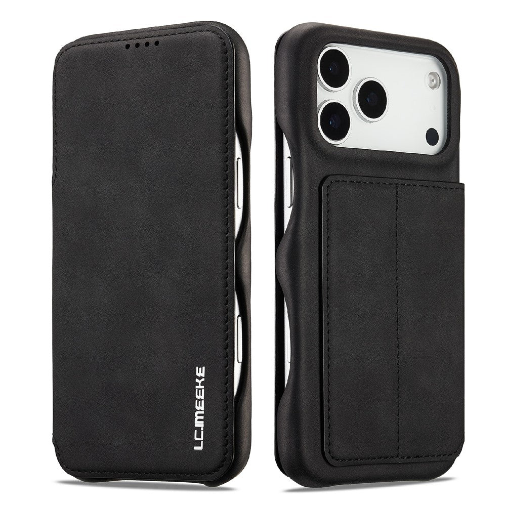 LC.IMEEKE For iPhone 17 Pro Max Case Card Holder Stand Leather Phone Cover - Black