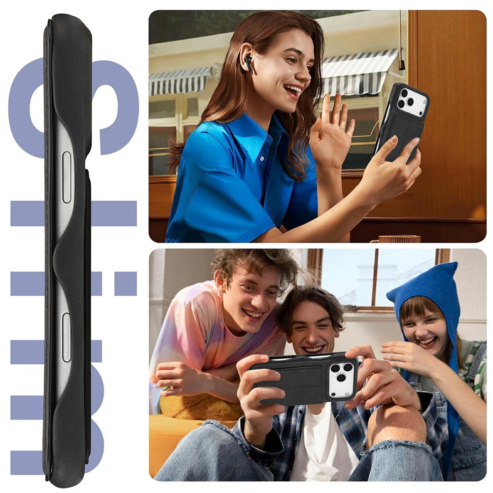 LC.IMEEKE For iPhone 17 Pro Max Case Card Holder Stand Leather Phone Cover - Black