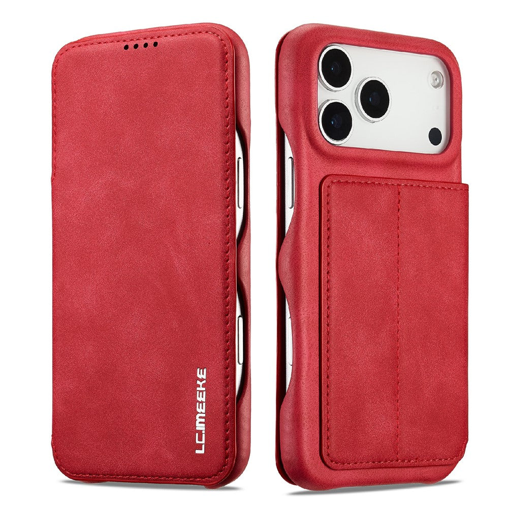 LC.IMEEKE For iPhone 17 Pro Max Case Card Holder Stand Leather Phone Cover - Red