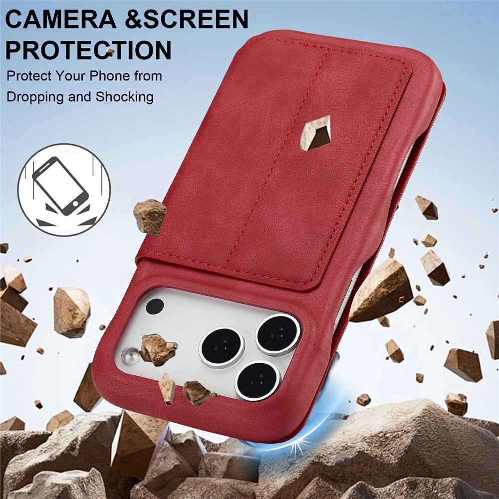 LC.IMEEKE For iPhone 17 Pro Max Case Card Holder Stand Leather Phone Cover - Red