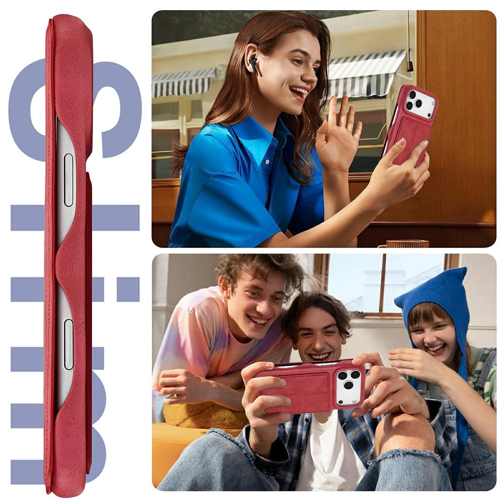 LC.IMEEKE For iPhone 17 Pro Max Case Card Holder Stand Leather Phone Cover - Red