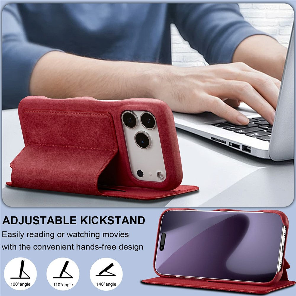 LC.IMEEKE For iPhone 17 Pro Max Case Card Holder Stand Leather Phone Cover - Red