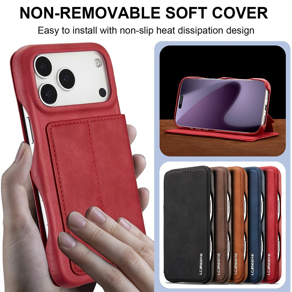 LC.IMEEKE For iPhone 17 Pro Max Case Card Holder Stand Leather Phone Cover - Red