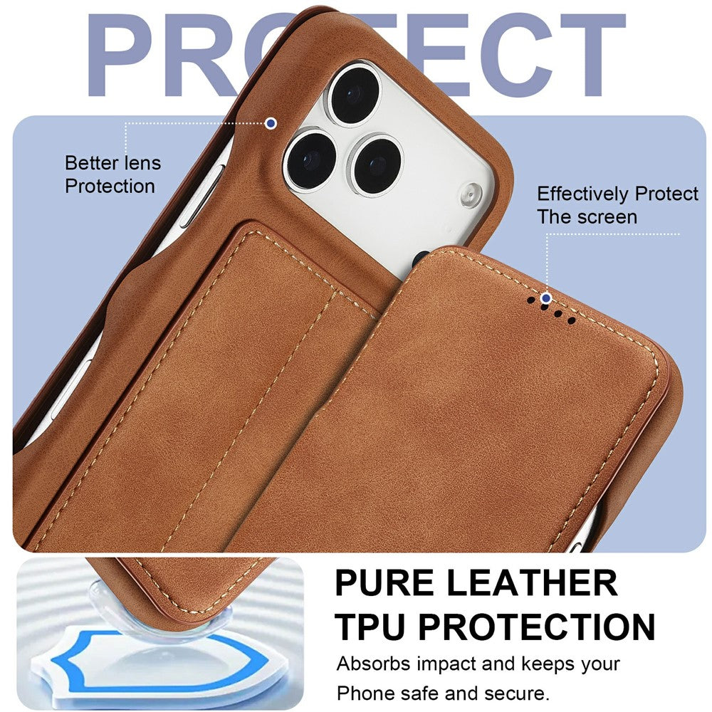LC.IMEEKE For iPhone 17 Pro Max Case Card Holder Stand Leather Phone Cover - Brown