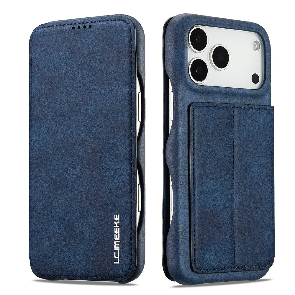 LC.IMEEKE For iPhone 17 Pro Max Case Card Holder Stand Leather Phone Cover - Blue