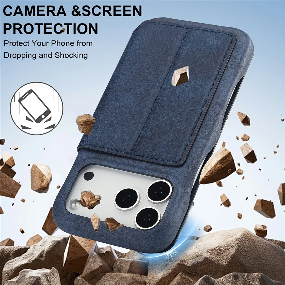 LC.IMEEKE For iPhone 17 Pro Max Case Card Holder Stand Leather Phone Cover - Blue