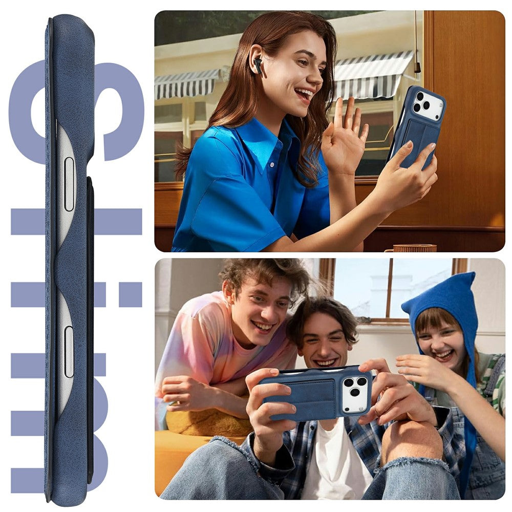 LC.IMEEKE For iPhone 17 Pro Max Case Card Holder Stand Leather Phone Cover - Blue