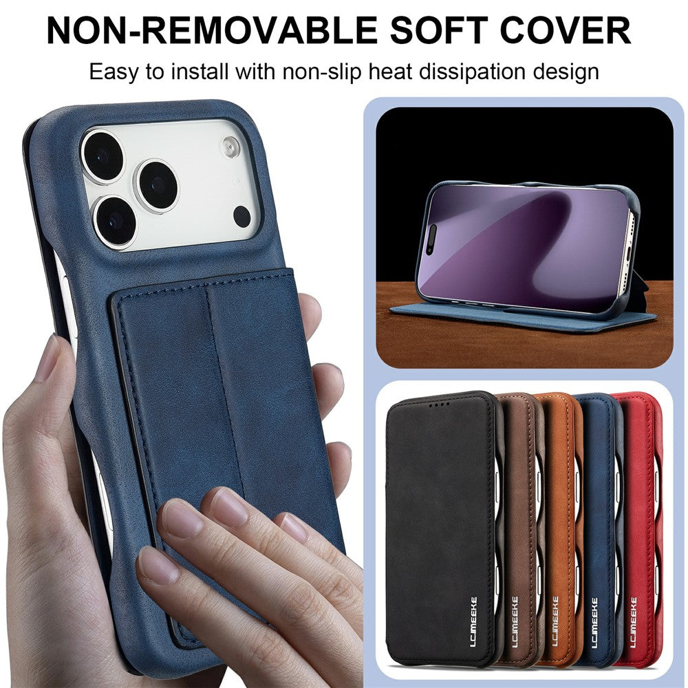 LC.IMEEKE For iPhone 17 Pro Max Case Card Holder Stand Leather Phone Cover - Blue