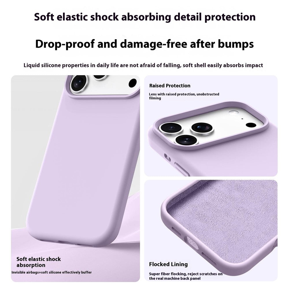For iPhone 17 Pro Max Case Soft Microfiber Lining Liquid Silicone + PC Phone Cover - Light Coffee