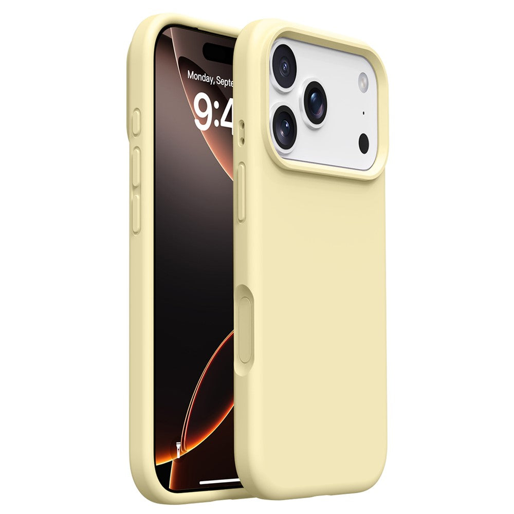For iPhone 17 Pro Max Case Soft Microfiber Lining Liquid Silicone + PC Phone Cover - Light Yellow