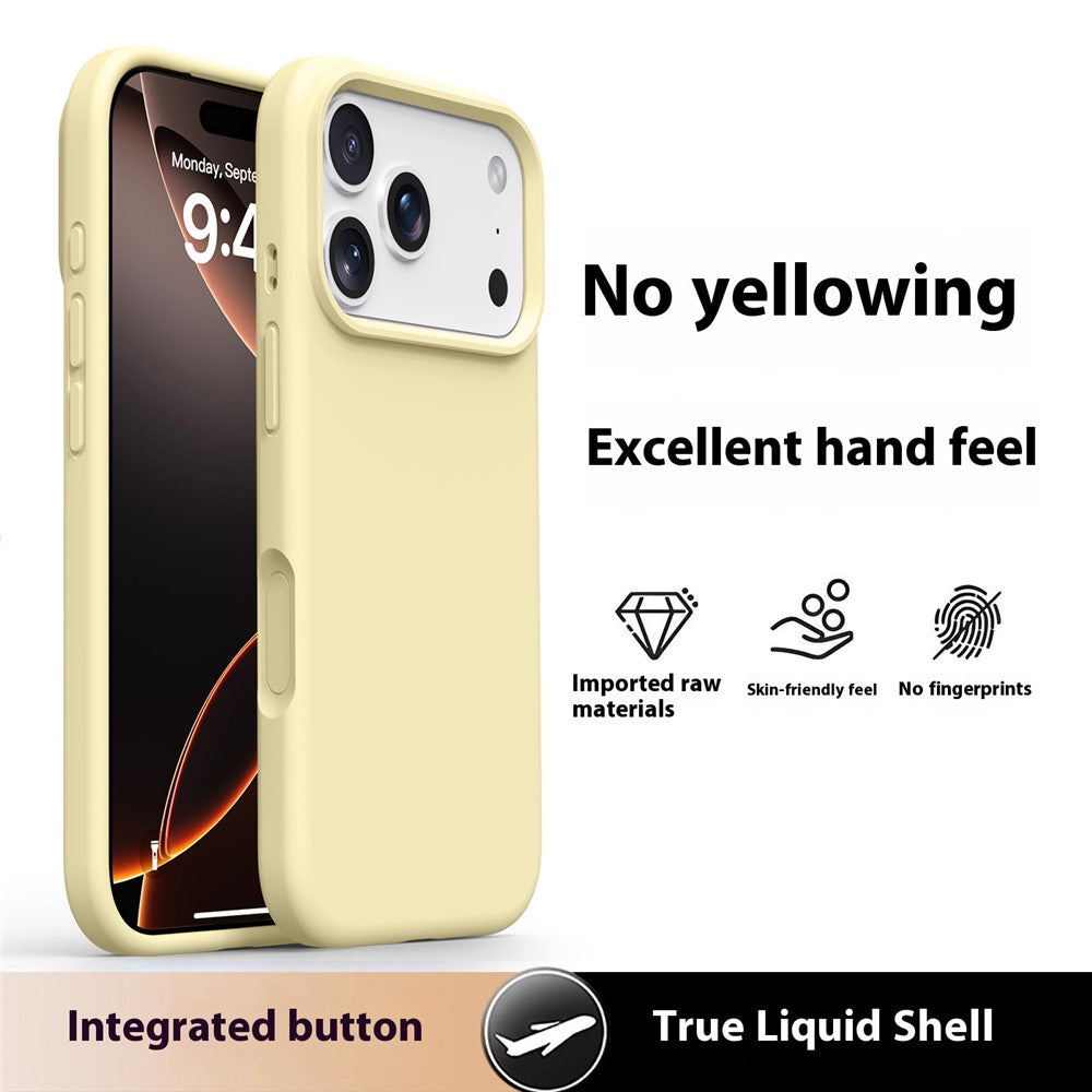 For iPhone 17 Pro Max Case Soft Microfiber Lining Liquid Silicone + PC Phone Cover - Light Yellow