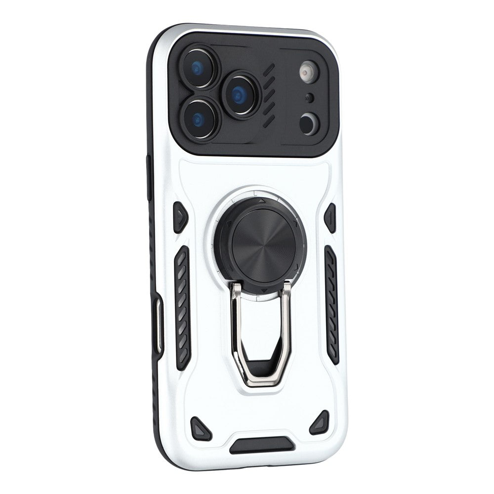 For iPhone 17 Pro Max Case with Kickstand Shockproof TPU + PC Phone Back Cover - White