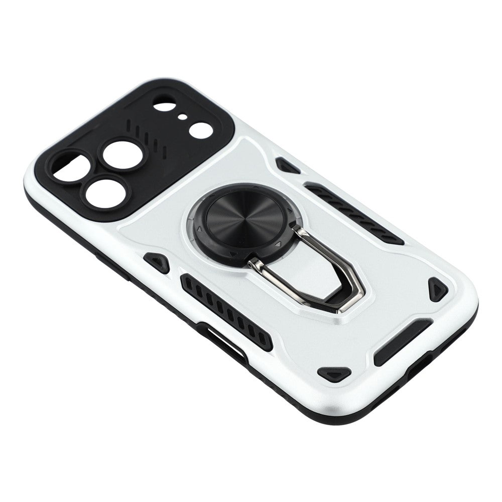 For iPhone 17 Pro Max Case with Kickstand Shockproof TPU + PC Phone Back Cover - White