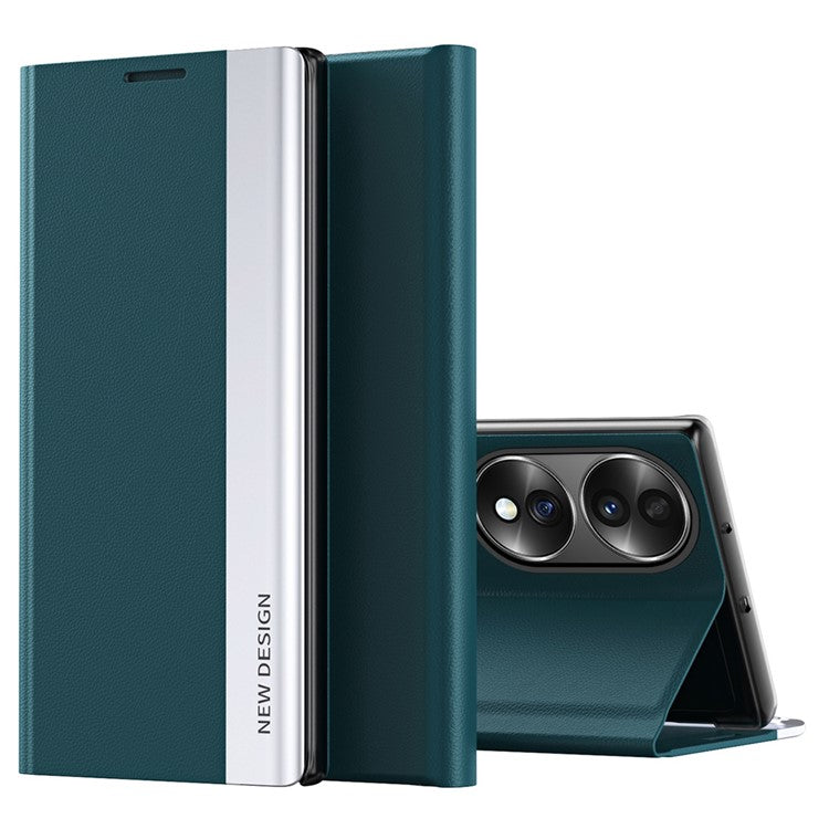 For Honor 70 5G Electroplating PU Leather Flip Stand Cover Auto Adsorption Phone Drop-proof Case - Green