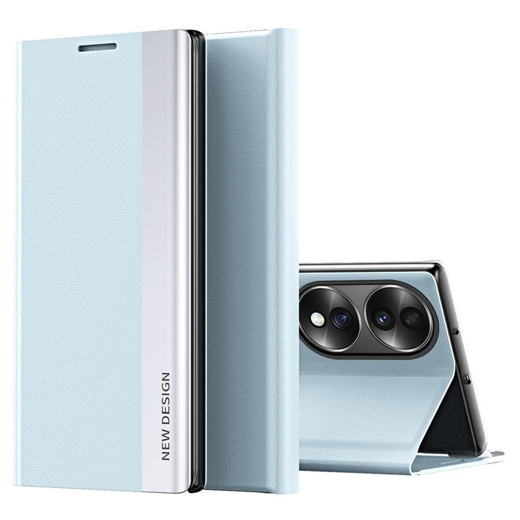 For Honor 70 5G Electroplating PU Leather Flip Stand Cover Auto Adsorption Phone Drop-proof Case - Baby Blue
