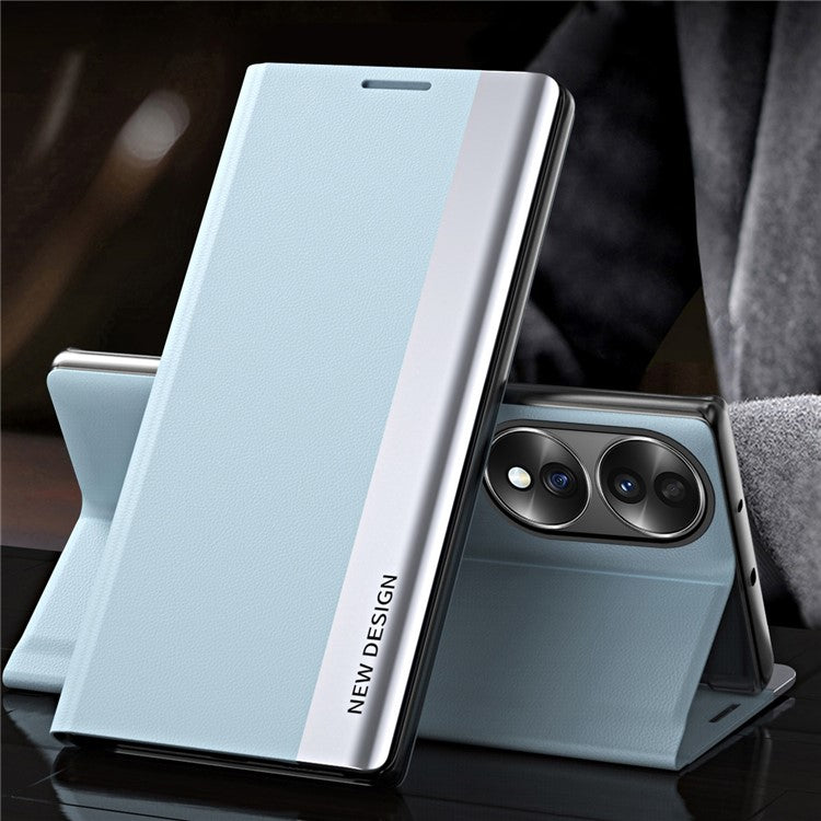 For Honor 70 5G Electroplating PU Leather Flip Stand Cover Auto Adsorption Phone Drop-proof Case - Baby Blue
