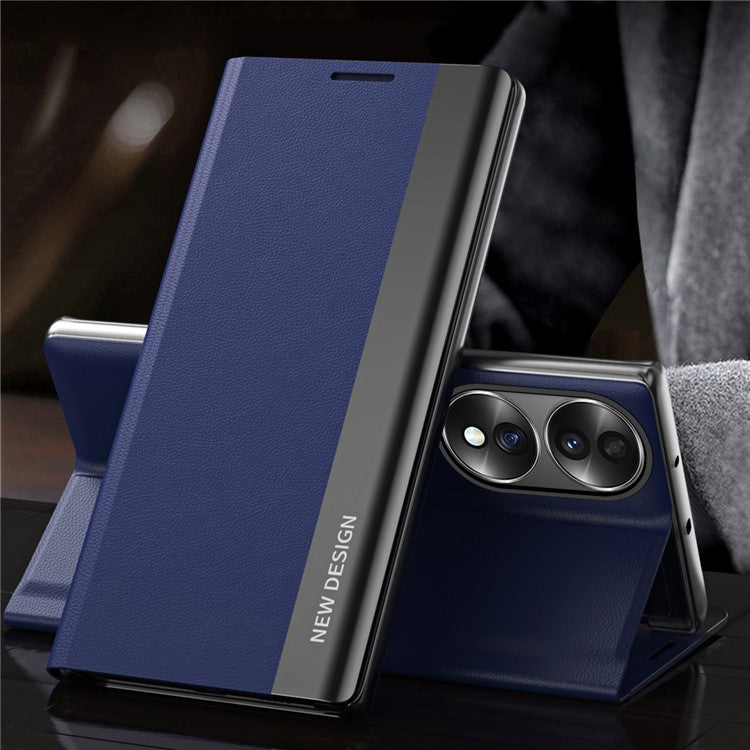 For Honor 70 5G Electroplating PU Leather Flip Stand Cover Auto Adsorption Phone Drop-proof Case - Sapphire
