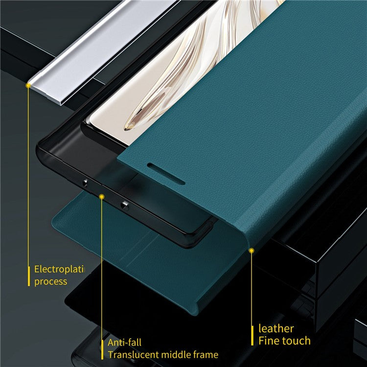 For Honor 70 5G Electroplating PU Leather Flip Stand Cover Auto Adsorption Phone Drop-proof Case - Sapphire