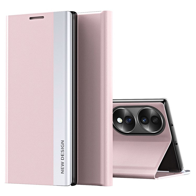 For Honor 70 5G Electroplating PU Leather Flip Stand Cover Auto Adsorption Phone Drop-proof Case - Pink