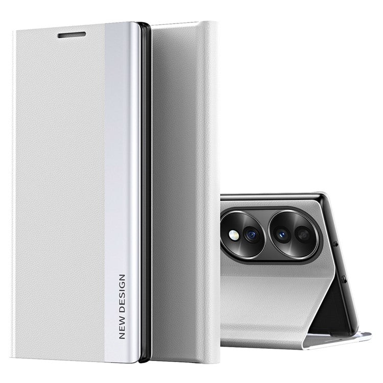 For Honor 70 5G Electroplating PU Leather Flip Stand Cover Auto Adsorption Phone Drop-proof Case - White
