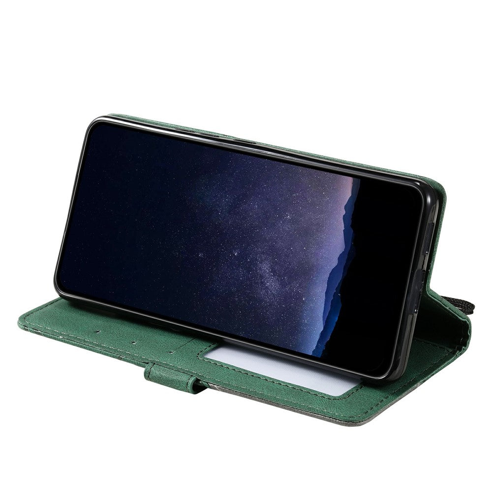 For iPhone 17 Pro Max Case Imprinted Lines PU Leather Splicing Wallet Phone Cover - Green