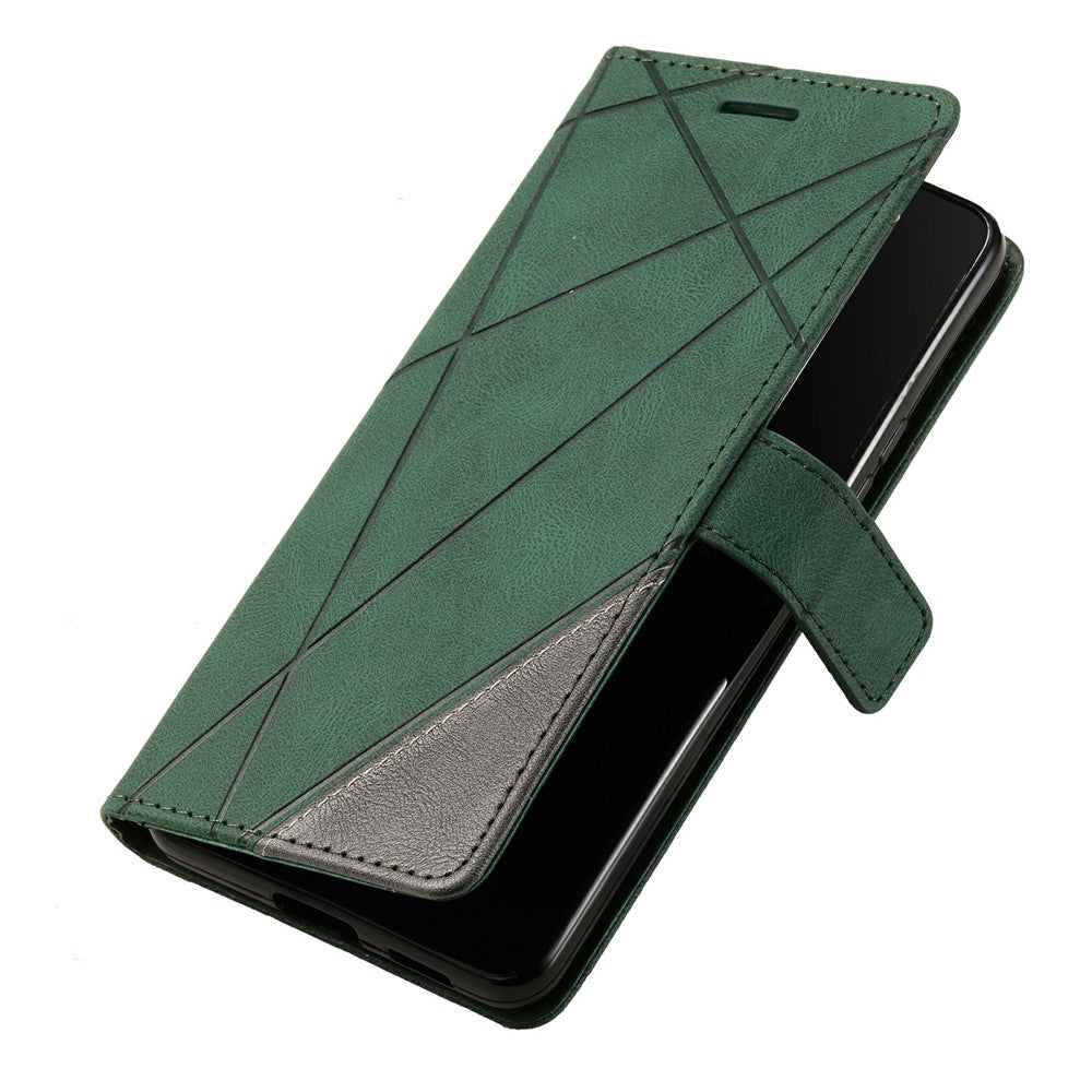 For iPhone 17 Pro Max Case Imprinted Lines PU Leather Splicing Wallet Phone Cover - Green