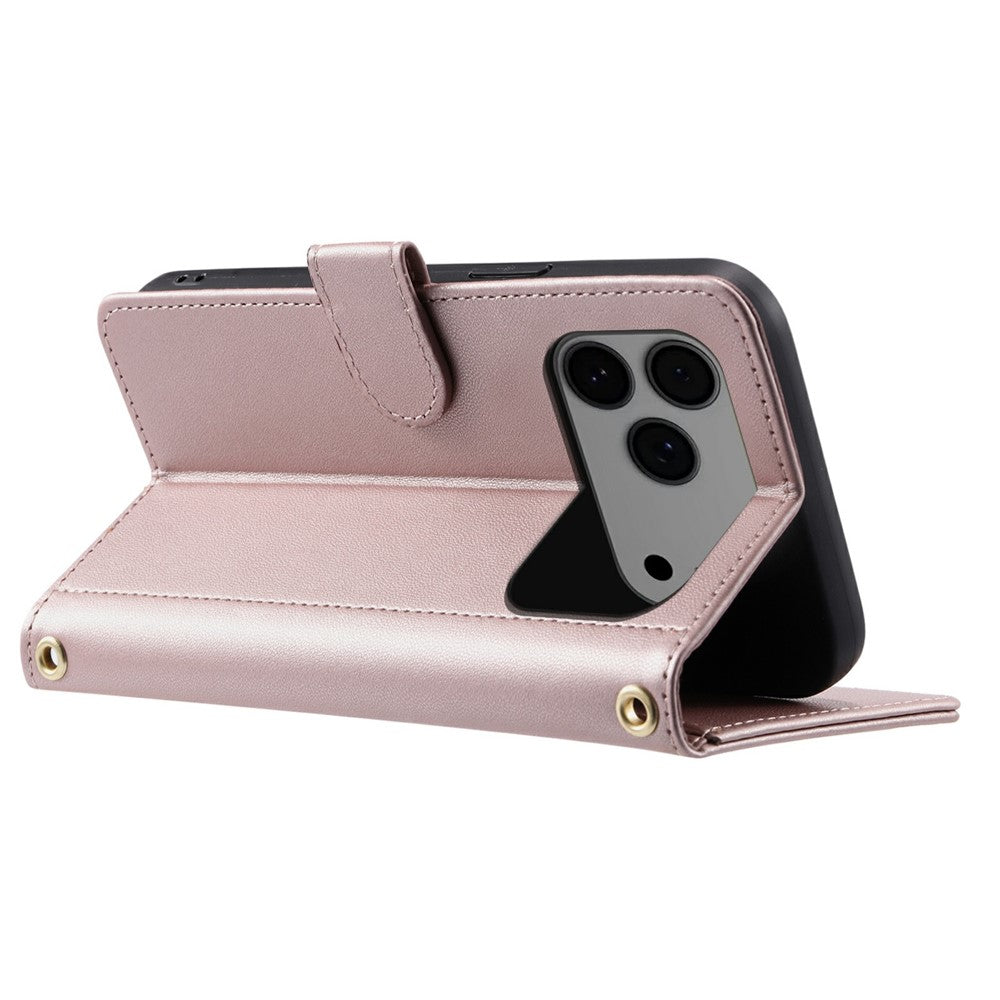 For iPhone 17 Pro Max Case Wallet Rhombus Grid PU Leather Phone Cover - Rose Gold