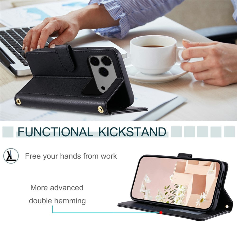 For iPhone 17 Pro Max Case Wallet Rhombus Grid PU Leather Phone Cover - Black