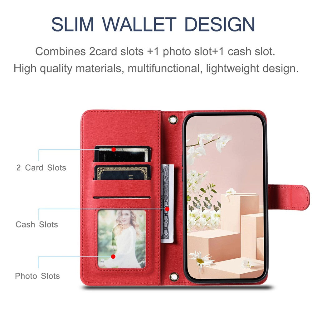 For iPhone 17 Pro Max Case Wallet Rhombus Grid PU Leather Phone Cover - Red