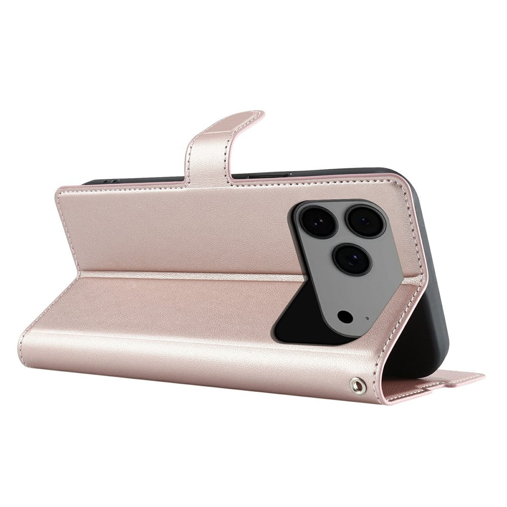 For iPhone 17 Pro Max Case Dots Imprinted PU Leather Flip Phone Cover with Card Slot, Strap - Rose Gold