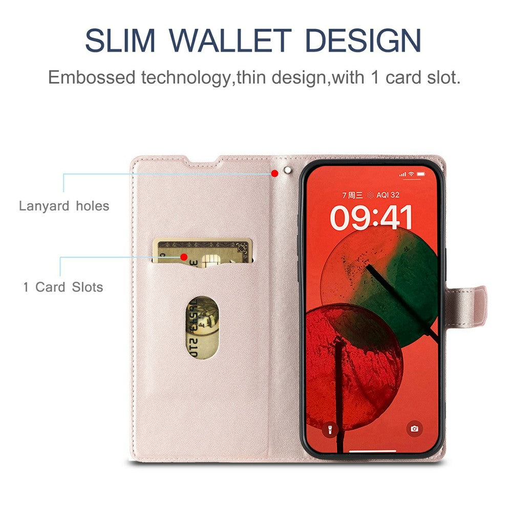 For iPhone 17 Pro Max Case Dots Imprinted PU Leather Flip Phone Cover with Card Slot, Strap - Rose Gold