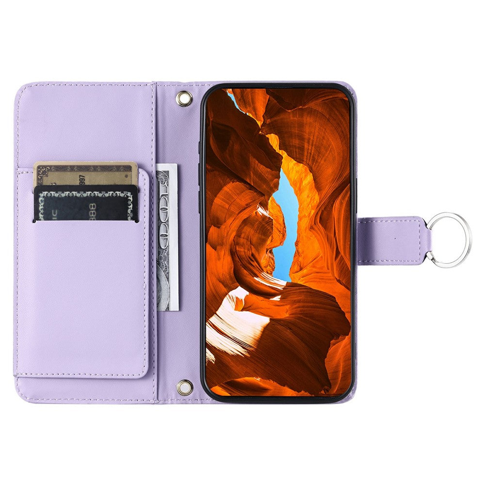 For iPhone 17 Pro Max Case Ring Buckle Wallet Stand Rhombus Crossbody Leather Mobile Cover - Purple