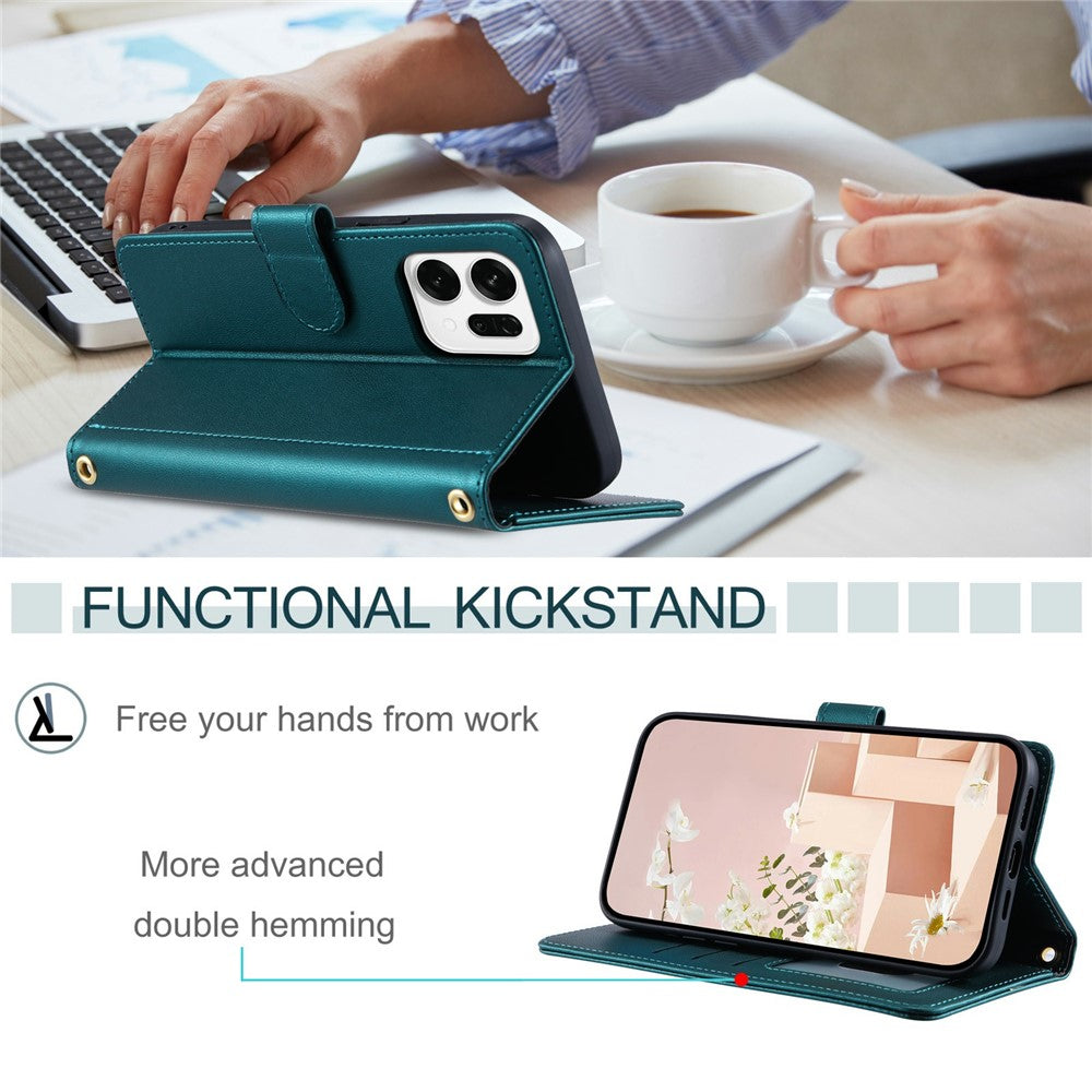 For Oppo Reno14 Pro 5G (Global) Case Wallet Rhombus Grid PU Leather Phone Cover with Shoulder Strap / Wrist Strap - Green