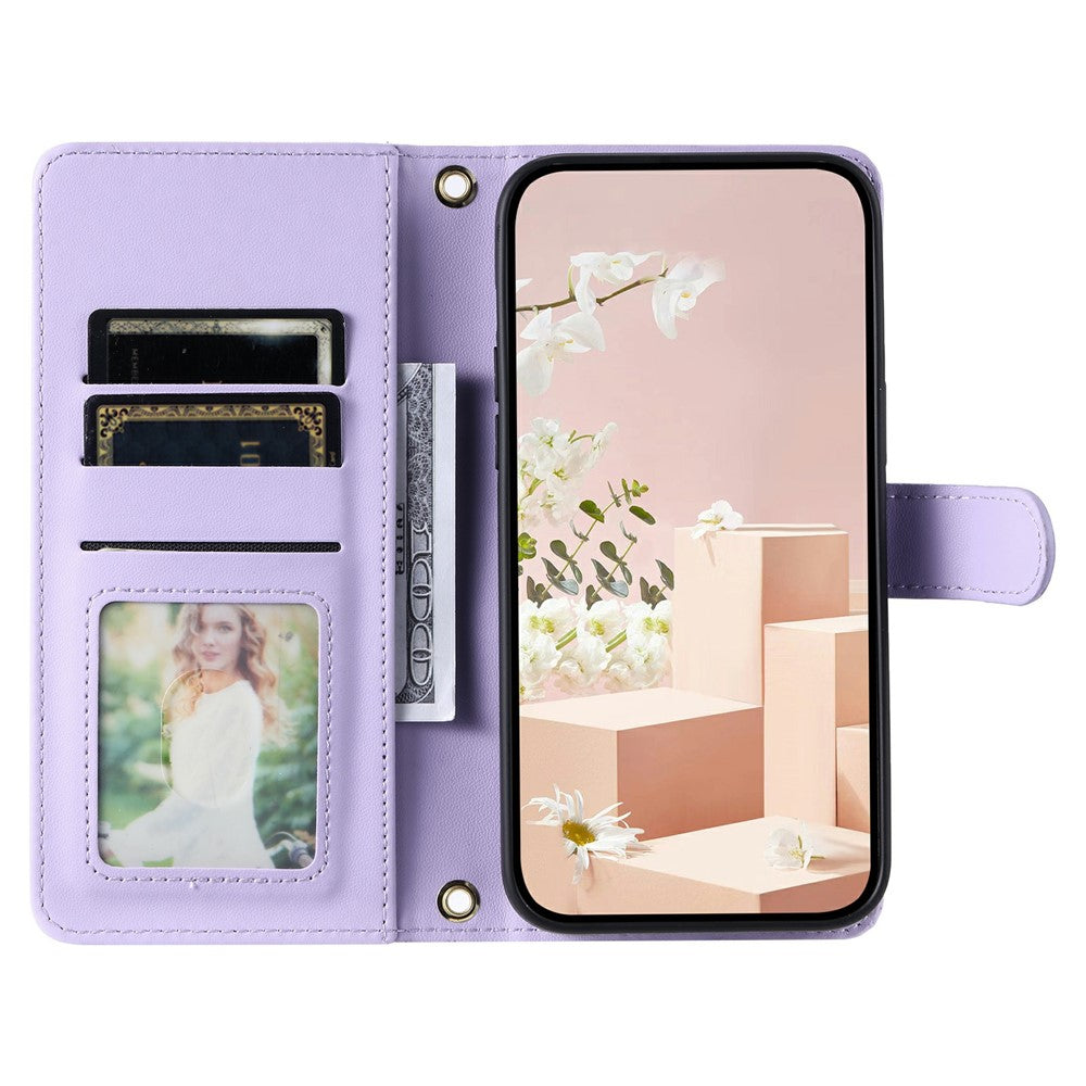 For Oppo Reno14 Pro 5G (Global) Case Wallet Rhombus Grid PU Leather Phone Cover with Shoulder Strap / Wrist Strap - Purple