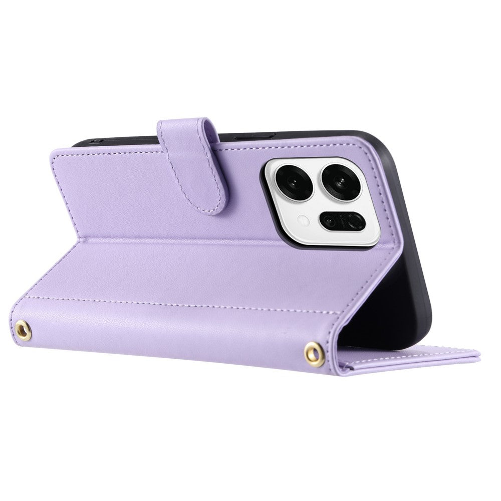 For Oppo Reno14 Pro 5G (Global) Case Wallet Rhombus Grid PU Leather Phone Cover with Shoulder Strap / Wrist Strap - Purple