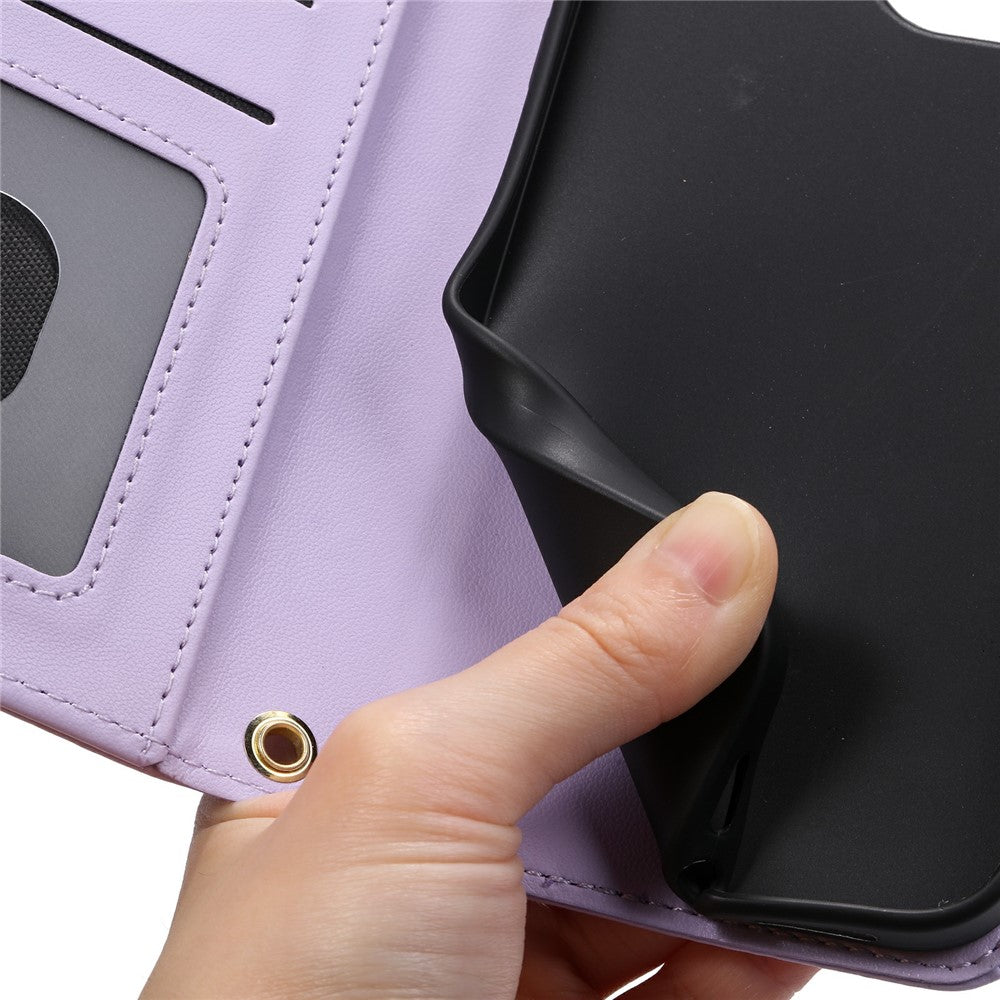 For Oppo Reno14 Pro 5G (Global) Case Wallet Rhombus Grid PU Leather Phone Cover with Shoulder Strap / Wrist Strap - Purple